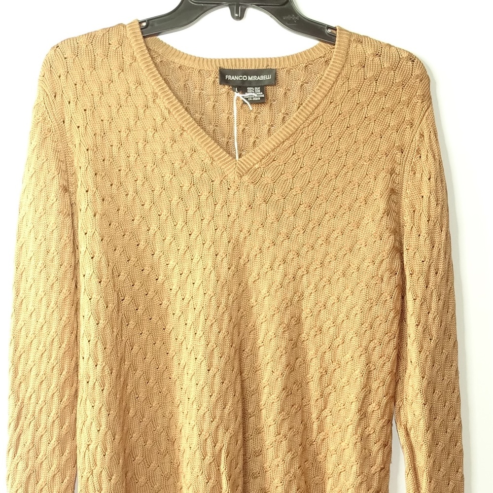 FRANCO MIRABELLI Silk Top Sweater V Neckline OLIVE